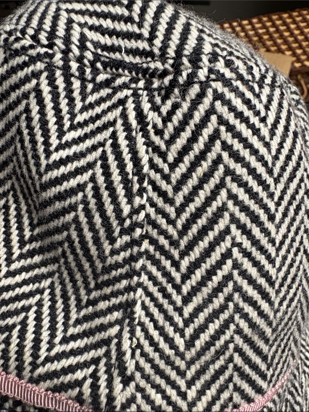 J. Crew Black & White Herringbone Bucket Hat with Pink Ribbon - Picture 13 of 16